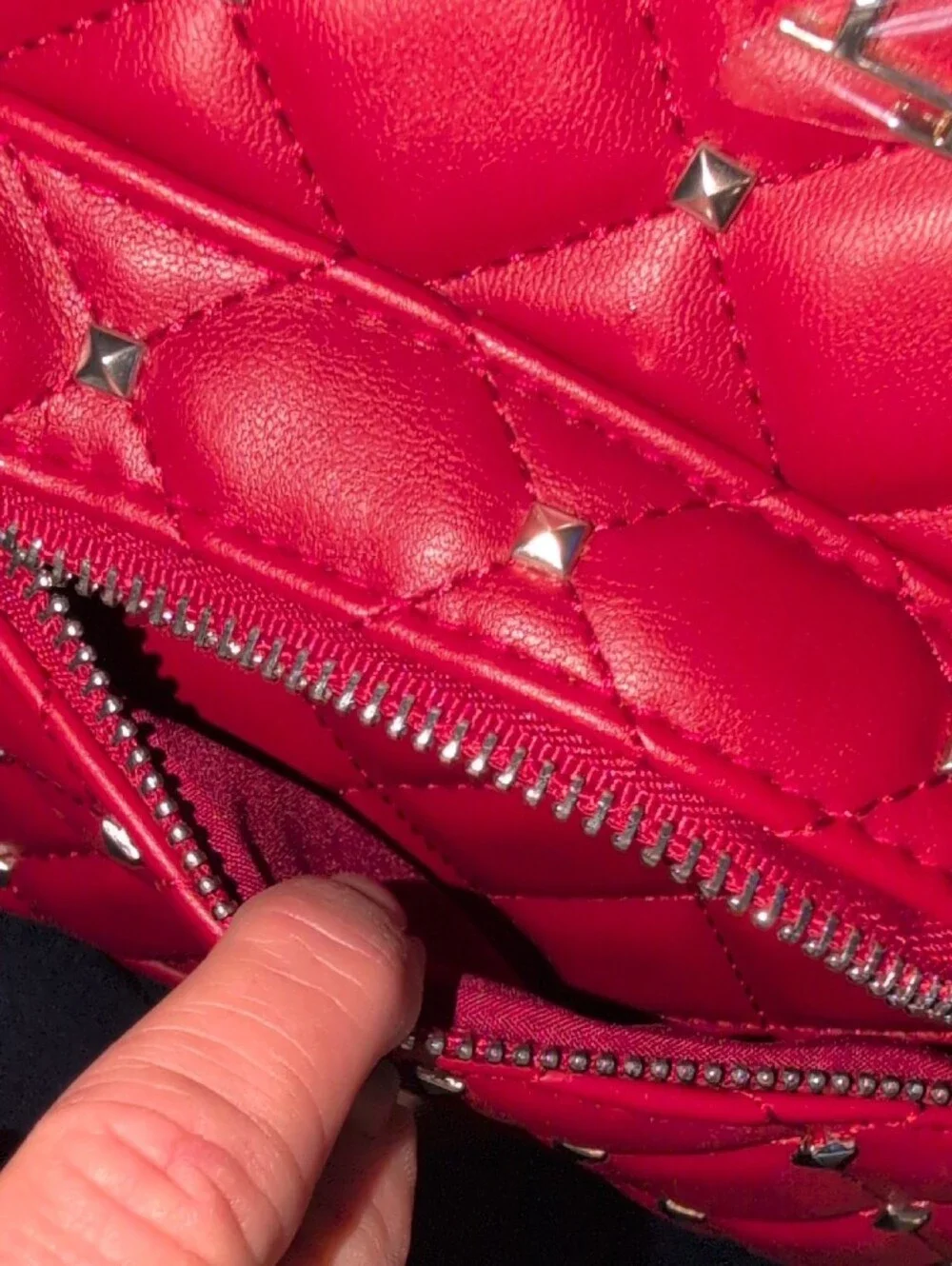 Badgley Mischka Red Quilted Mini Studded  Backpack for Women